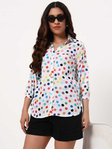 White Multicolor Polka Dot Casual Shirt