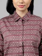 Mauve & White Geometric Striped Formal Shirt