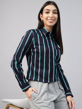Navy Blue Vertical Striped Shirt