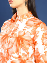 White & Orange Floral Print Shirt