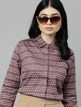 Mauve & White Geometric Striped Formal Shirt