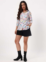White Multicolor Polka Dot Casual Shirt