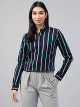 Navy Blue Vertical Striped Shirt
