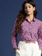 Pink & Navy Floral Printed Formal Shirt