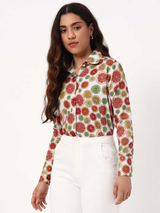White Citrus Fruit Print Casual Shirt