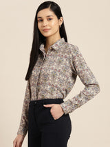 Beige & Multicolor Floral Printed Shirt