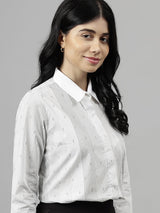White & Grey Pinstripe Formal Shirt