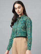Teal Green Paisley Print Shirt