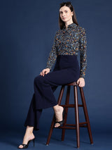 Navy Blue Floral Printed Shirt