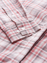 White & Pink Checked Casual Shirt