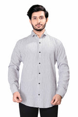 Grey Imported Popcorn Textured Full Sleeve Printed Shirt