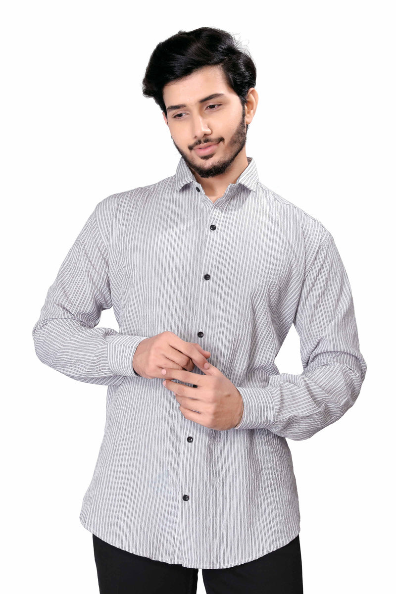 Grey Imported Popcorn Textured Full Sleeve Printed Shirt