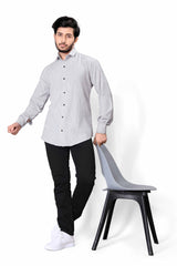 Grey Imported Popcorn Textured Full Sleeve Printed Shirt