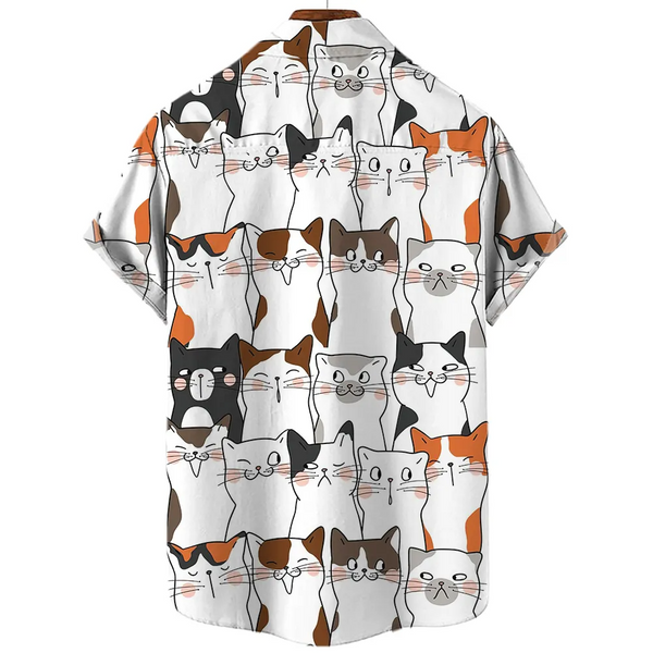 Cat Printed Short Sleeve Shirt