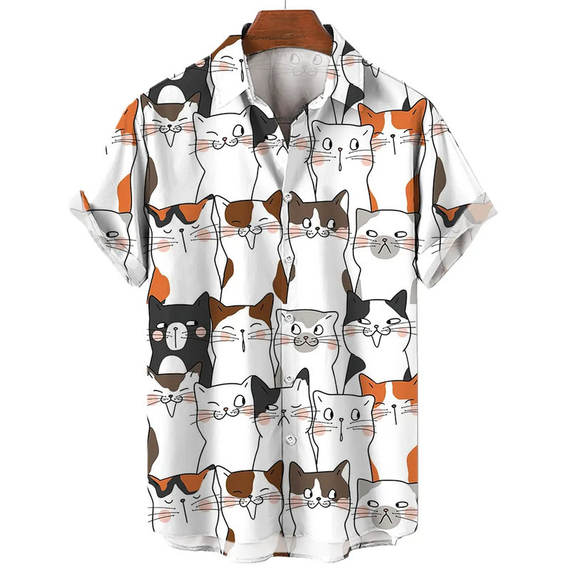 Cat Printed Short Sleeve Shirt