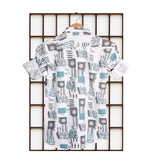 White Popcorn Textured Printed Full Sleeve Shirt