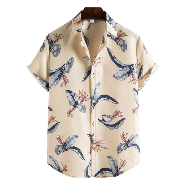 Men's Leaf Print Casual Short Sleeve Shirt