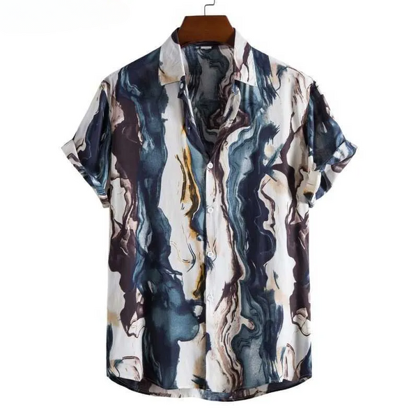 Ink Ripple Pattern Print Short Sleeve Shirt