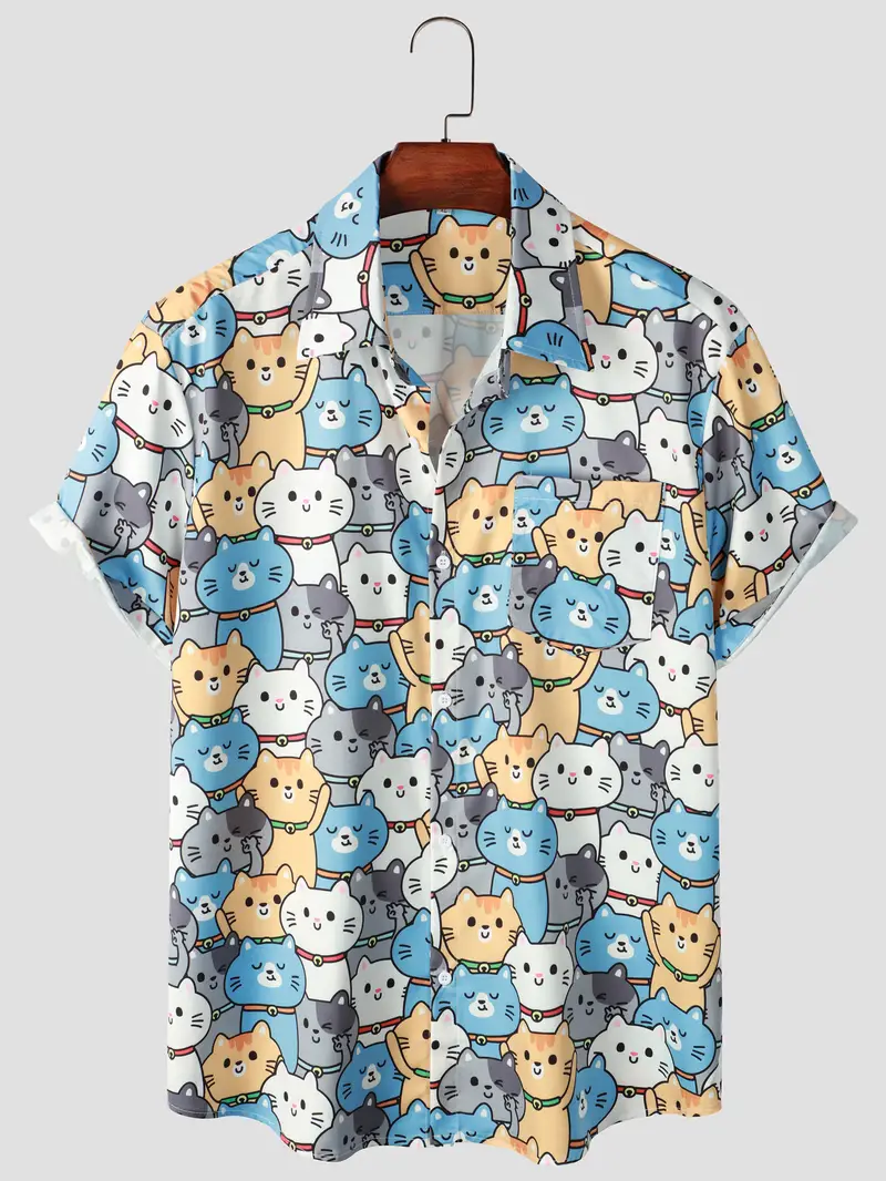 Cat Printed Loose Casual Short Sleeve Shirt