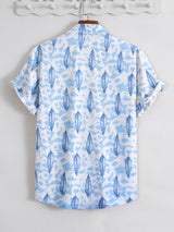 Blue Popcorn Textured Printed Shirt