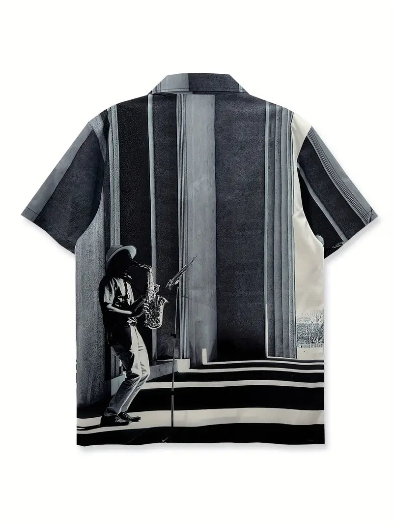 Men's Casual Saxophone Oil Painting Print