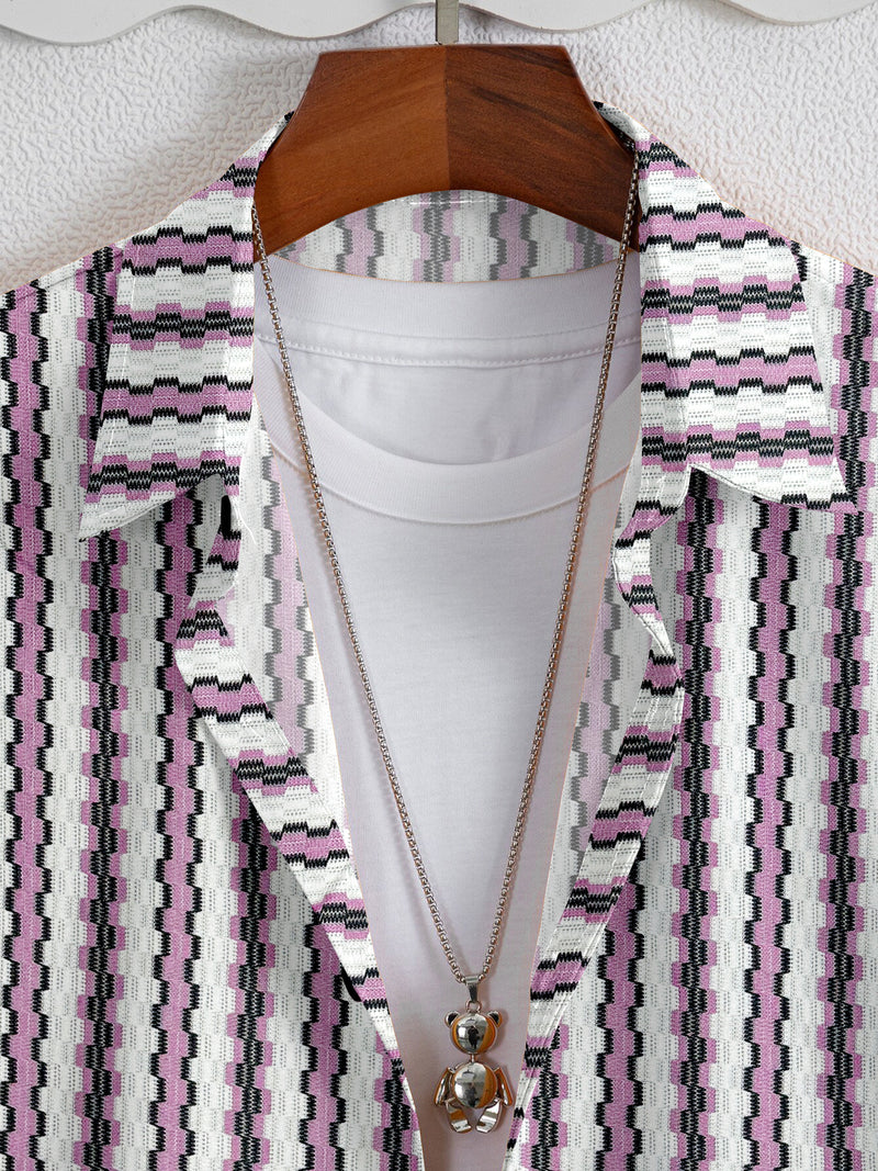 Pink and White Knitting Cotton Shirt