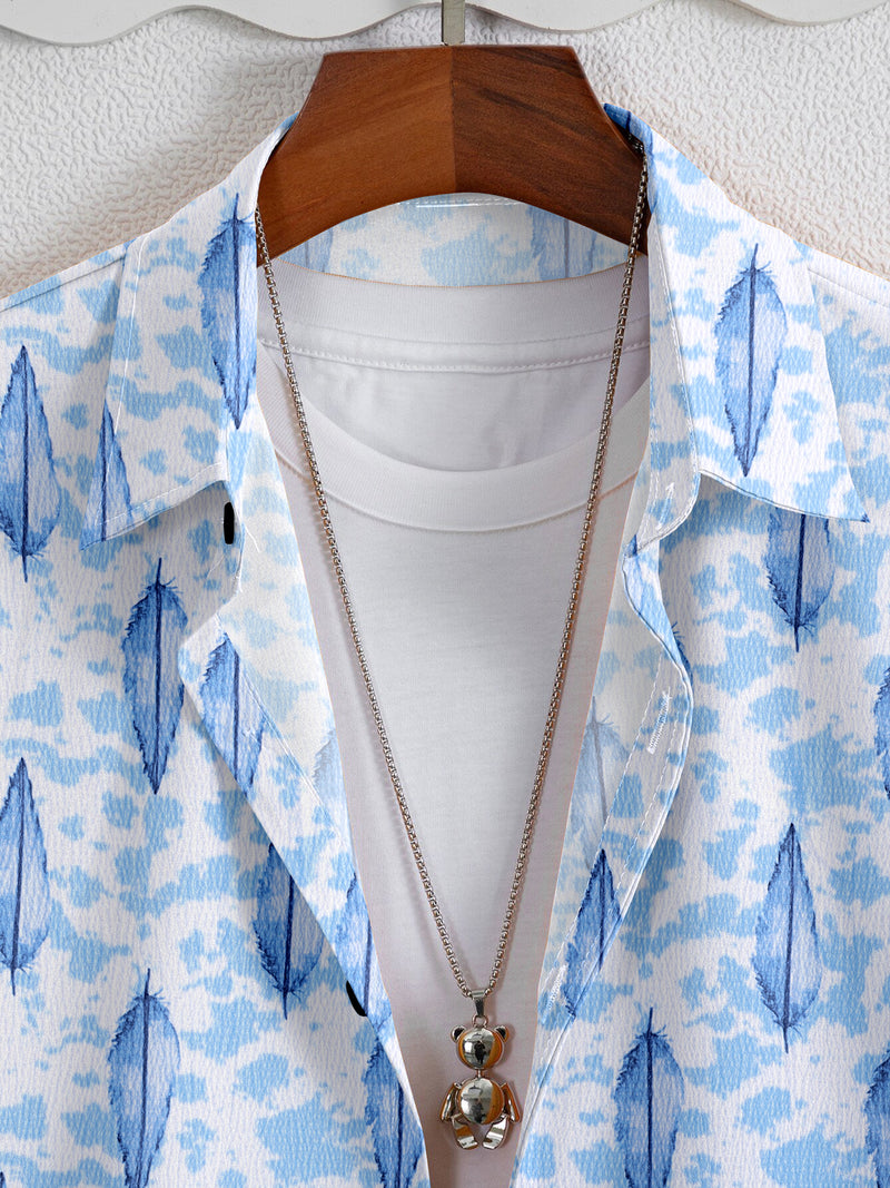 Blue Popcorn Textured Printed Shirt