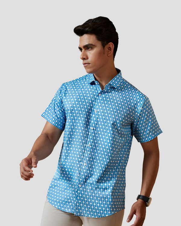 Geometric Printed Blue Casual Shirt