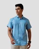 Geometric Printed Blue Casual Shirt