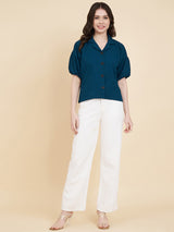 Blue Sugarcane Popcorn Textured Shirt