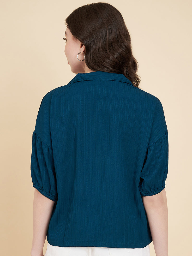 Blue Sugarcane Popcorn Textured Shirt