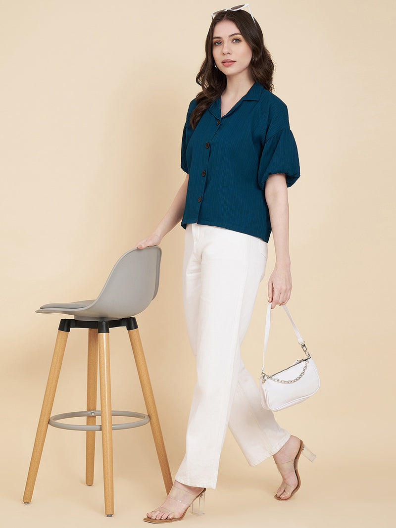 Blue Sugarcane Popcorn Textured Shirt