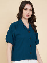 Blue Sugarcane Popcorn Textured Shirt