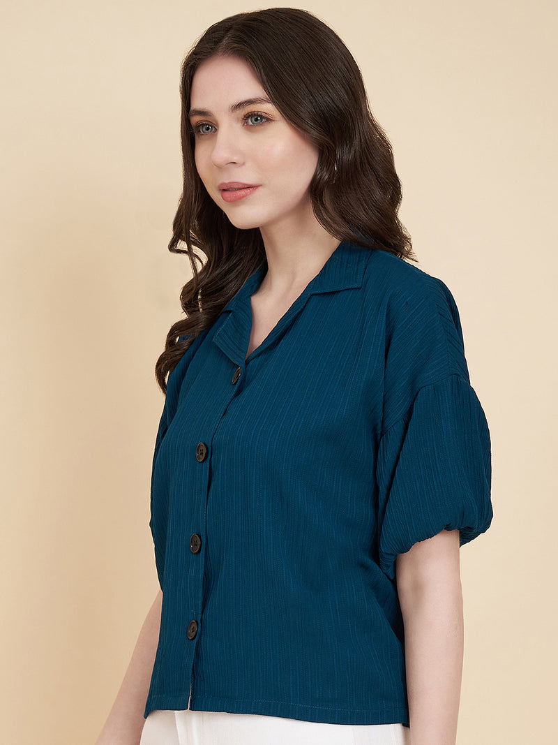 Blue Sugarcane Popcorn Textured Shirt