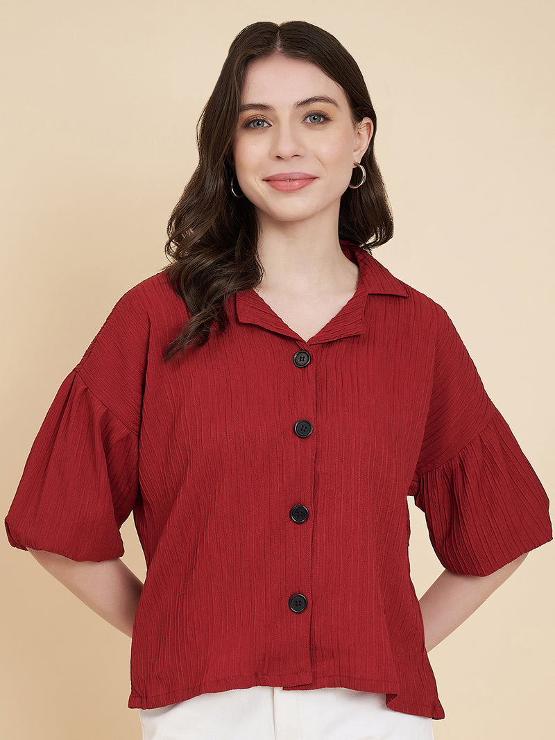 Red Sugarcane Popcorn Textured Shirt