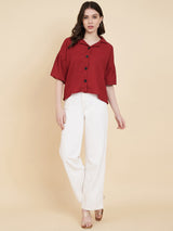 Red Sugarcane Popcorn Textured Shirt