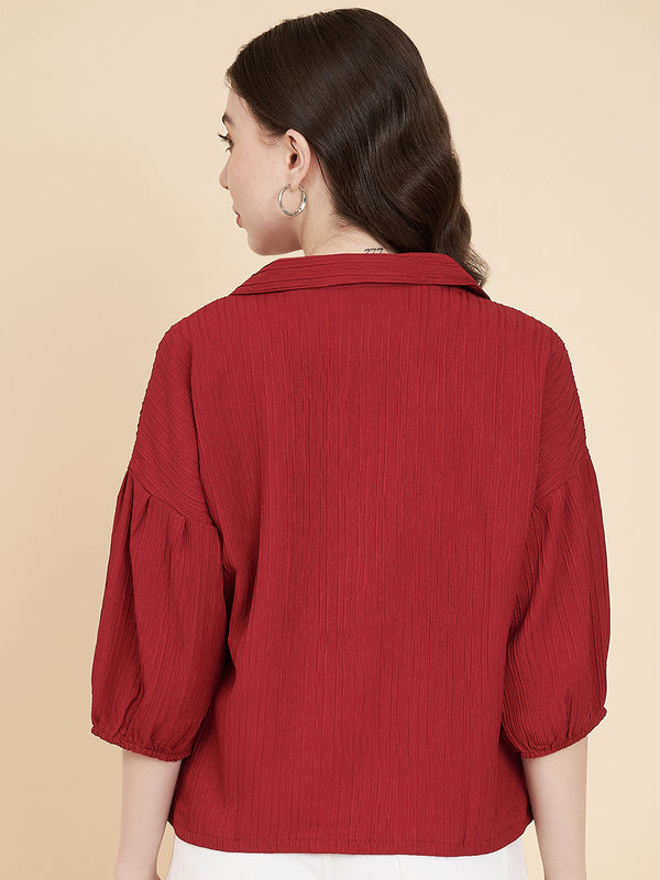 Red Sugarcane Popcorn Textured Shirt