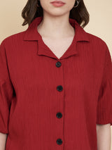 Red Sugarcane Popcorn Textured Shirt