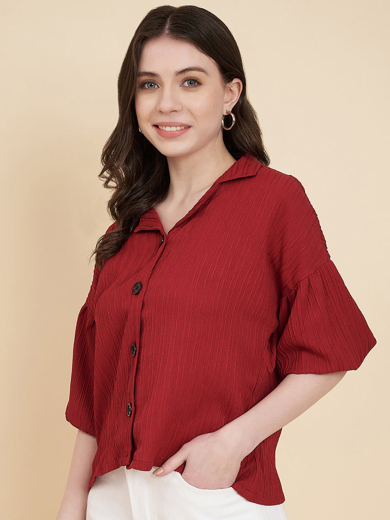 Red Sugarcane Popcorn Textured Shirt