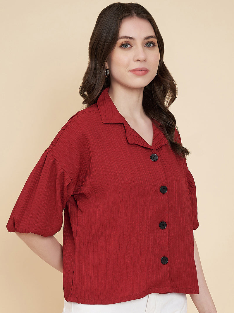 Red Sugarcane Popcorn Textured Shirt