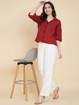 Red Sugarcane Popcorn Textured Shirt