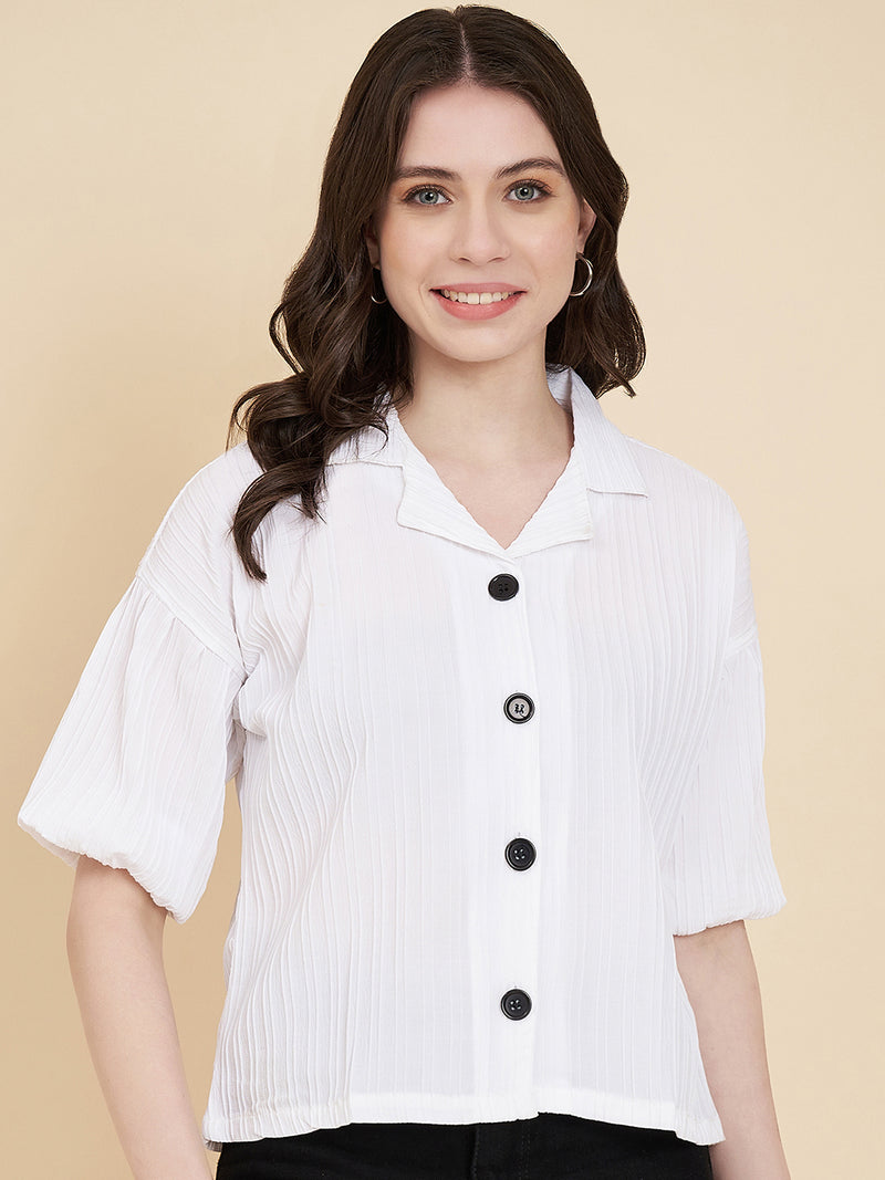 White Sugarcane Popcorn Textured Shirt