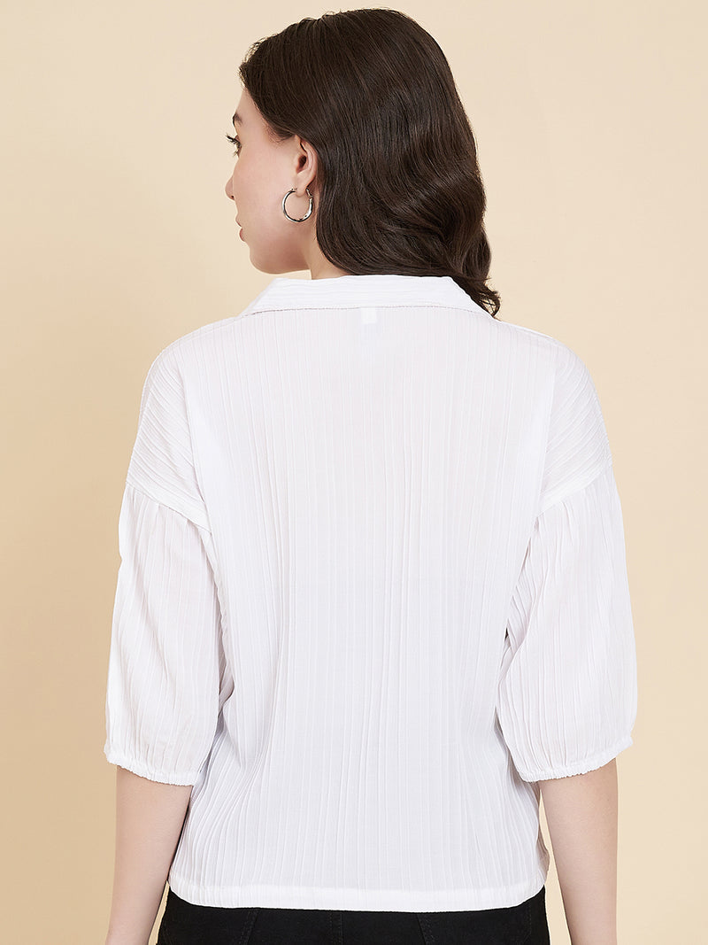 White Sugarcane Popcorn Textured Shirt