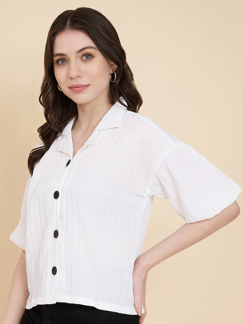 White Sugarcane Popcorn Textured Shirt