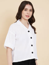 White Sugarcane Popcorn Textured Shirt