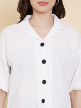 White Sugarcane Popcorn Textured Shirt