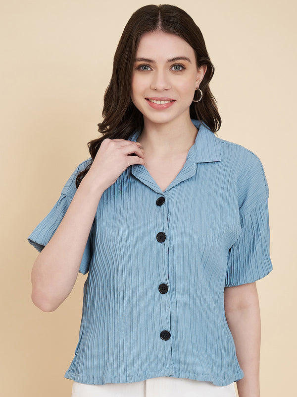 Sky Blue Sugarcane Popcorn Textured Shirt