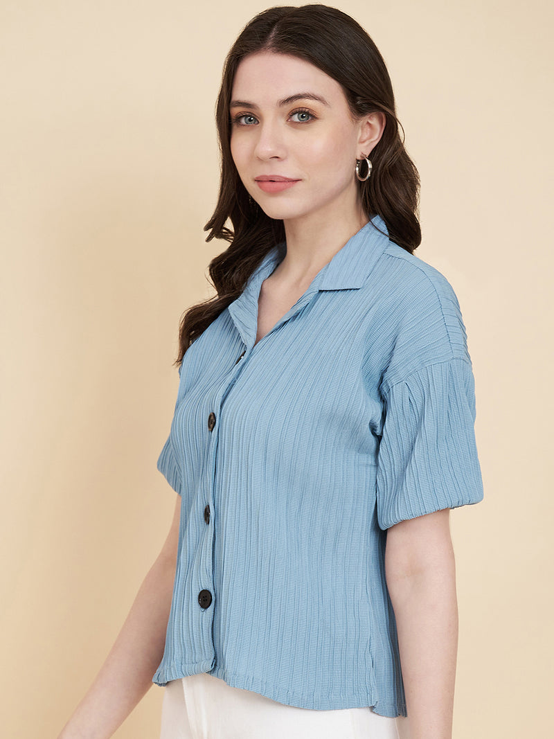 Sky Blue Sugarcane Popcorn Textured Shirt