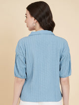 Sky Blue Sugarcane Popcorn Textured Shirt