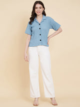 Sky Blue Sugarcane Popcorn Textured Shirt